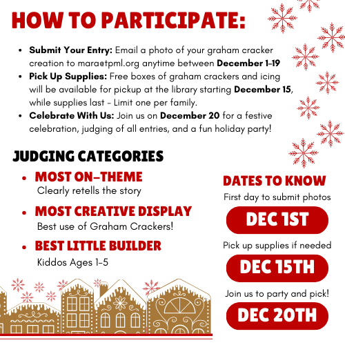 details of the competition and judging categories reiterated with cute gingerbread graphics