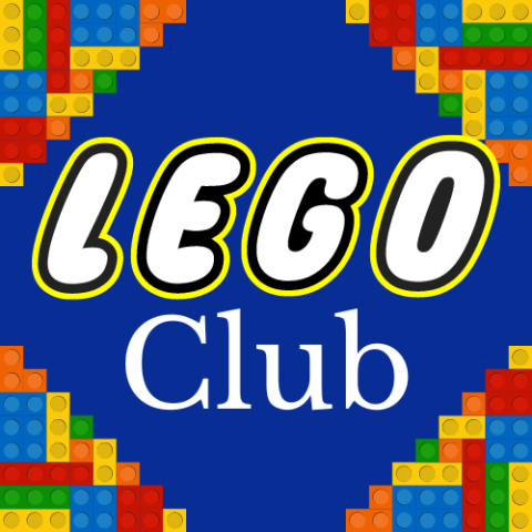 Words: "LEGO Club" and colorful bricks on blue background