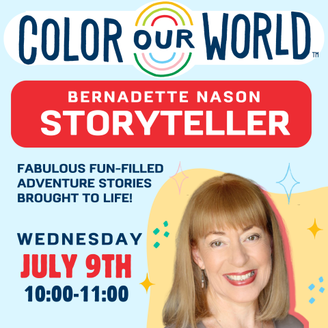 bernadette nason, storyteller. wednesday, july 9th from 10-11AM. 