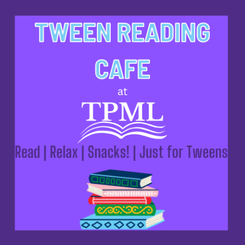 Tween Time is Reading Cafe with a stack of books