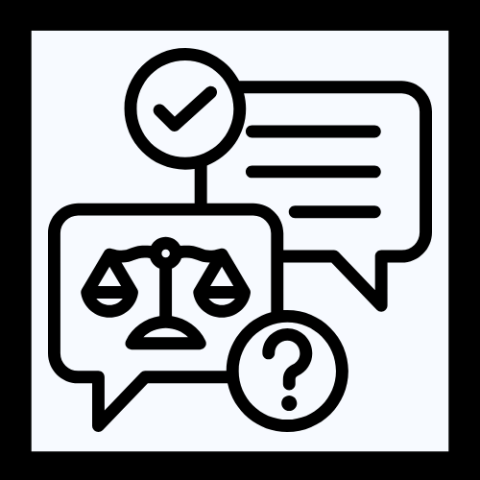 two chat bubbles with legal question and answer