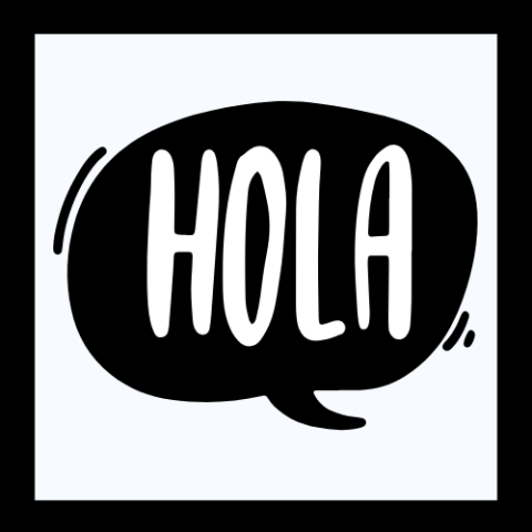speech bubble with "hola" written inside