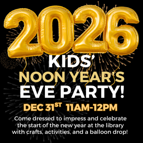 2026 Kids noon year's eve party with balloons graphic